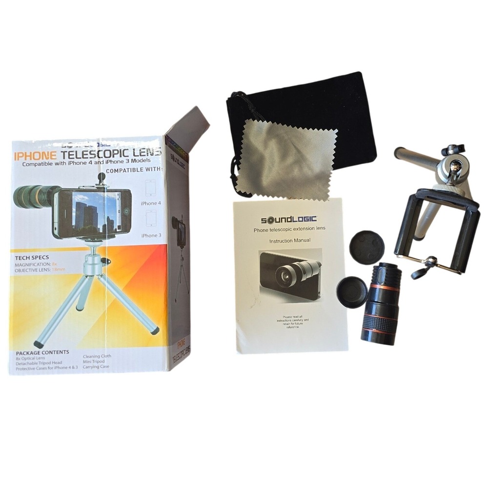 SoundLogic iPhone Telescopic Lens 8x Optical‎ Zoom Kit with Mini Tripod Silver